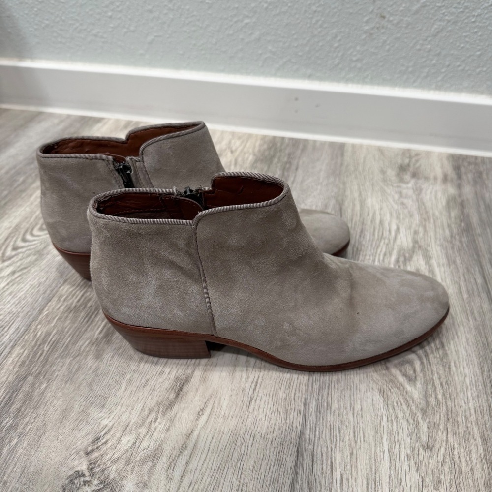 Sam Edelman Petty Grey Suede Ankle Boots Women 7.5 Low Stacked Heel Booties